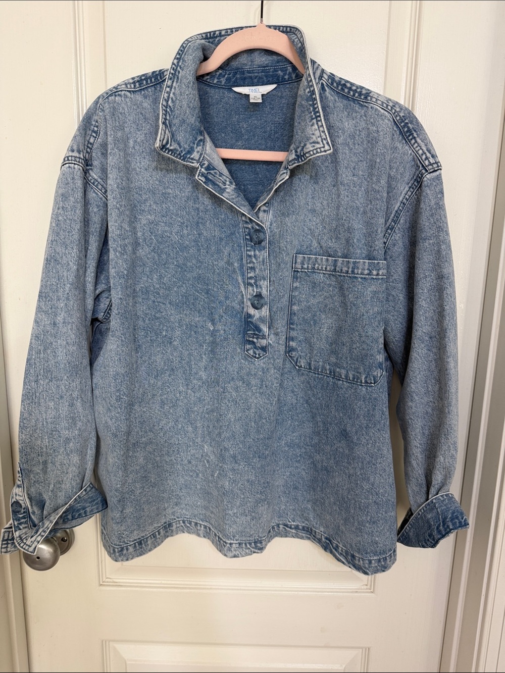 Time and Tru Light Wash Denim Pullover Shirt